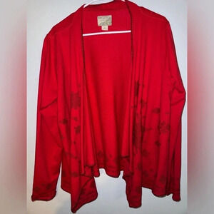 Lucky‎ Brand women’s Lucky Lotus Knit Open Red Cardigan Sweater size Large